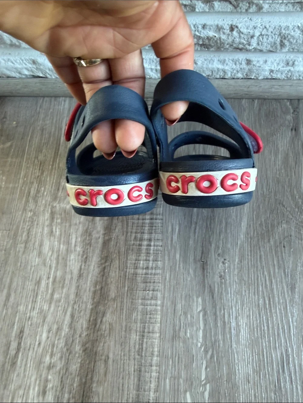 CROCS Kids Navy and Red Adjustable Strap Sandals